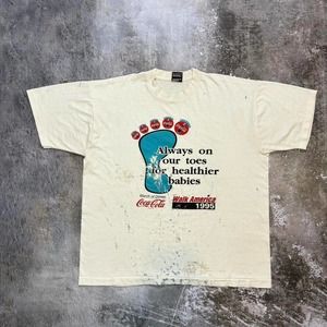 90s Coca Cola Thrashed T Shirt. Paint Stains Boxy T Shirt. Size XL